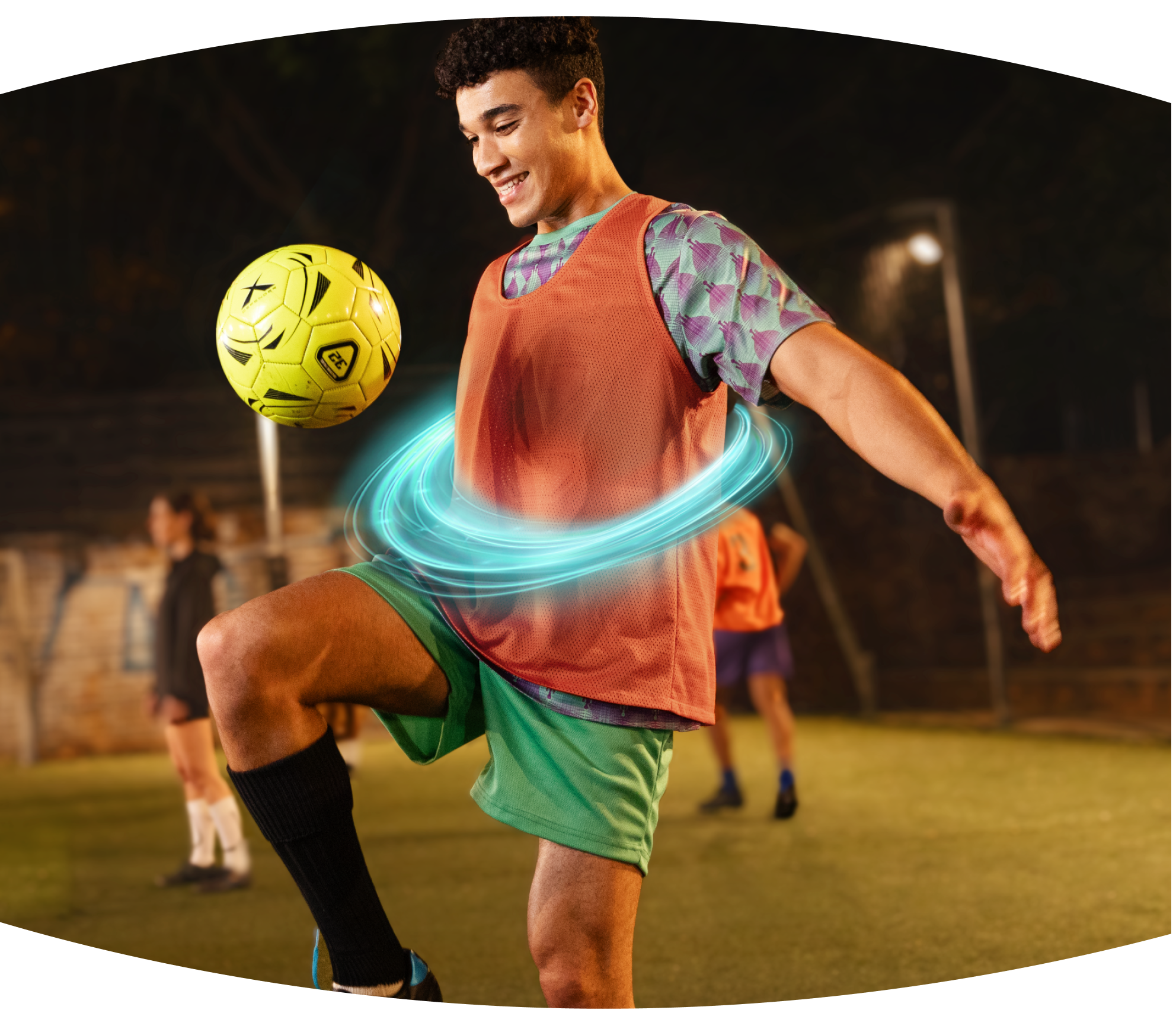 Image of a male ulcerative colitis (UC) TREMFYA® patient playing soccer with passion