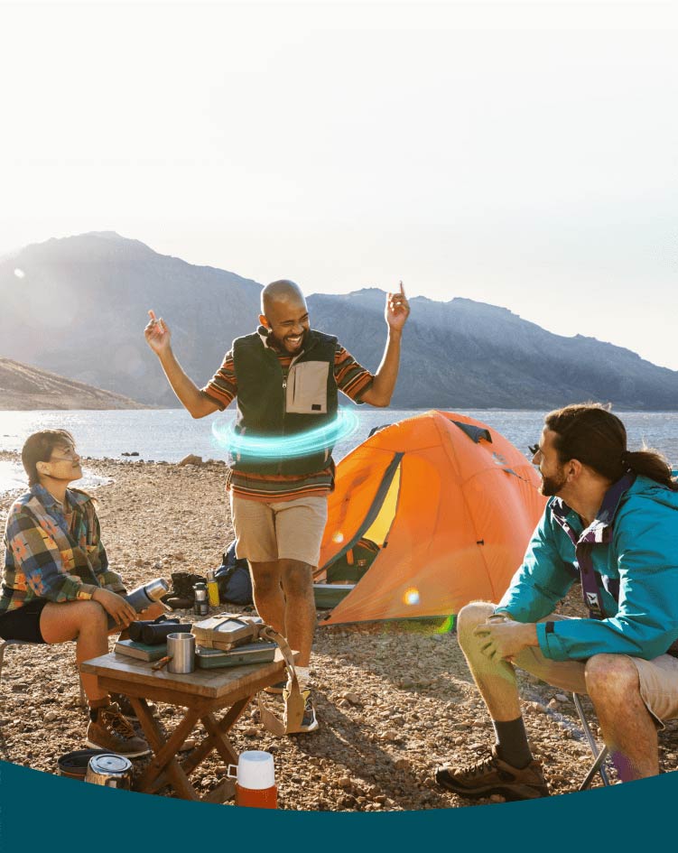 Image of a male ulcerative colitis (UC) TREMFYA® patient happy to be camping in the great outdoors